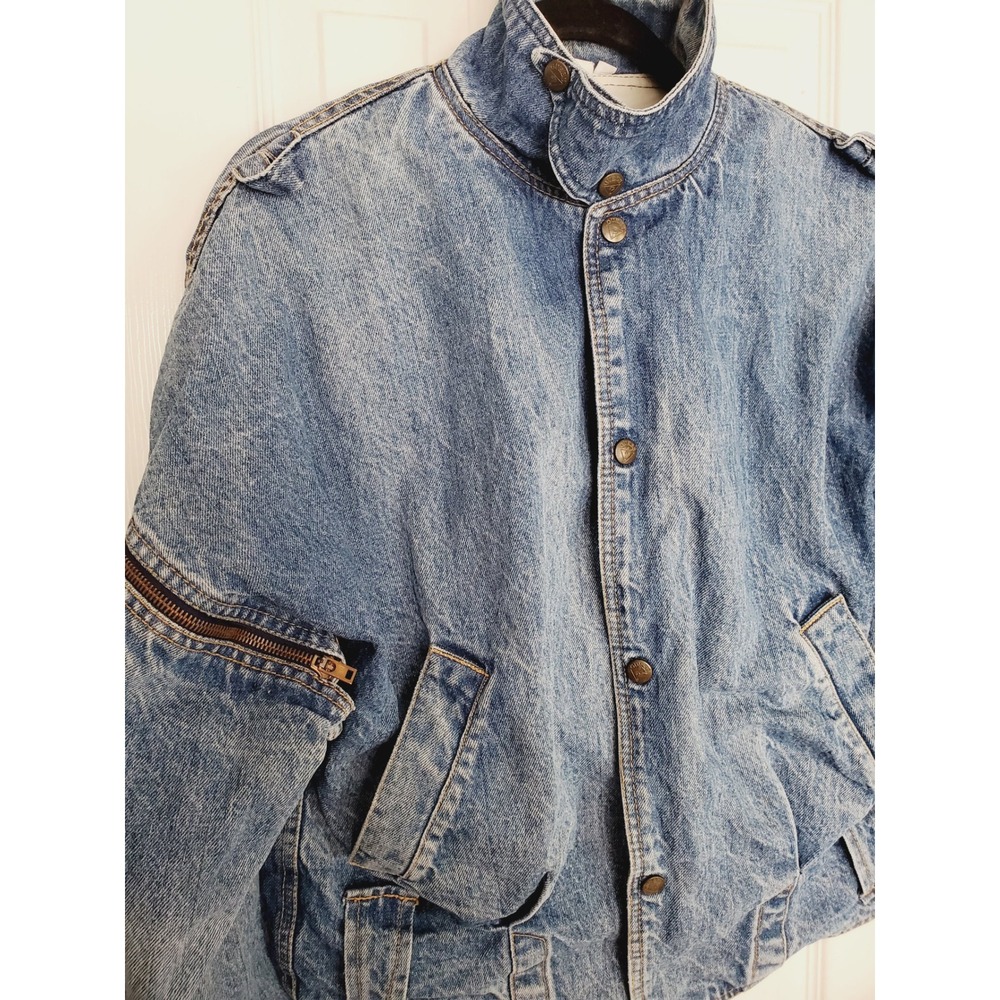 Guess Georges Marciano Denim Jacket Blue Vintage Zip Sleeve Bomber Size M - Picture 3 of 15